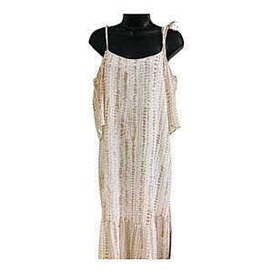 BCBGeneration Cold-shoulder white prairie tan Tiered Maxi sun Dress size XS new